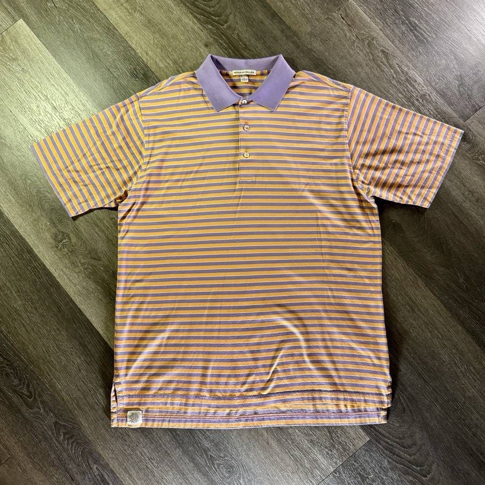 Peter Millar Striped Polo Shirt Purple Orange Made in Korea Men's Size L